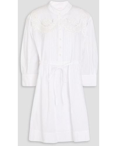 See By Chloé Pintucked Broderie Anglaise Cotton Mini Dress - White