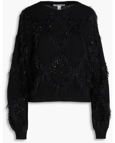 Autumn Cashmere Fringed Sequined Cashmere-blend Jumper - Black
