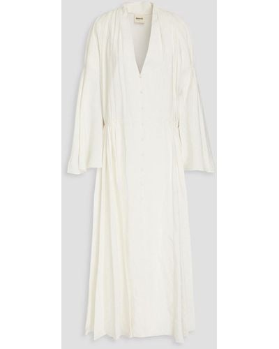 Khaite Leif Gathered Twill Maxi Dress - White