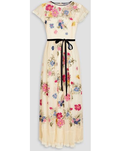 RED Valentino Belted Point D'espirit Maxi Dress - White