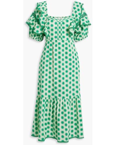 Diane von Furstenberg Oliver Lace Trimmed Cotton Midi Dress - Green