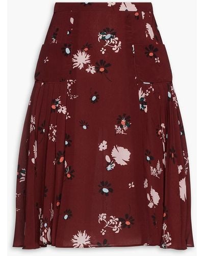 Valentino Garavani Pleated Floral-print Silk Crepe De Chine Skirt - Red