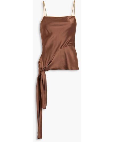 Helmut Lang Organza-trimmed Asymmetric Knotted Satin Camisole - Brown