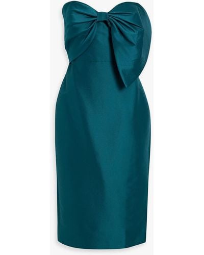 Badgley Mischka Strapless Bow-embellished Faille Dress - Green
