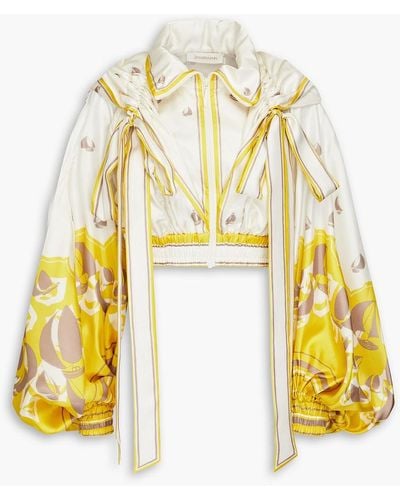 Zimmermann Cropped Printed Silk-twill Hooded Jacket - Yellow
