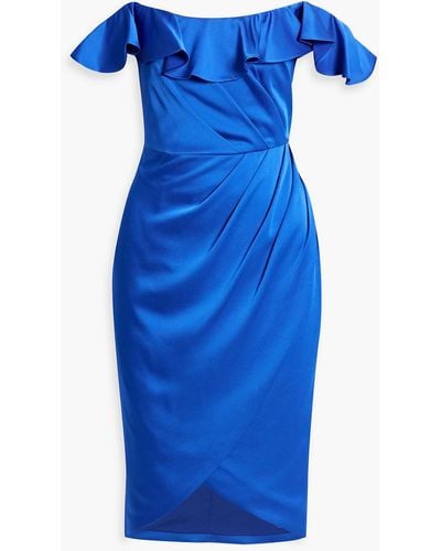 THEIA Odessa Off-the-shoulder Ruffled Satin-crepe Dress - Blue