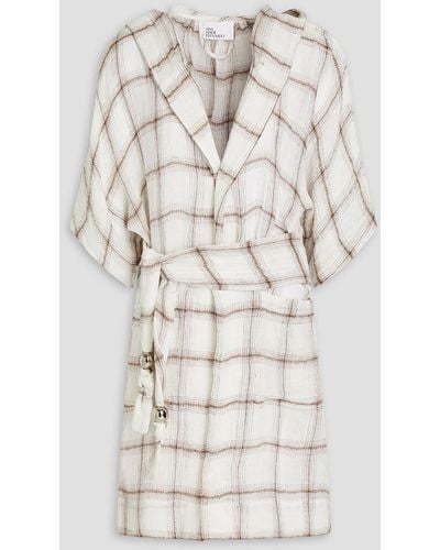 Lisa Marie Fernandez Checked Linen-blend Gauze Hooded Robe - Natural