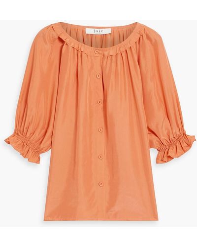Joie Moneta Ruffled Washed-silk Blouse - Orange