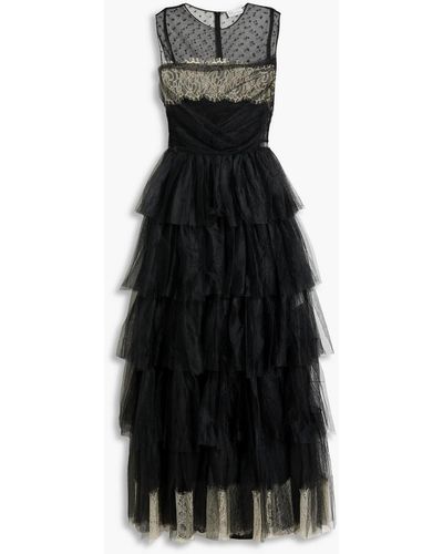 RED Valentino Tiered Lace-trimmed Point D'esprit And Tulle Gown - Black