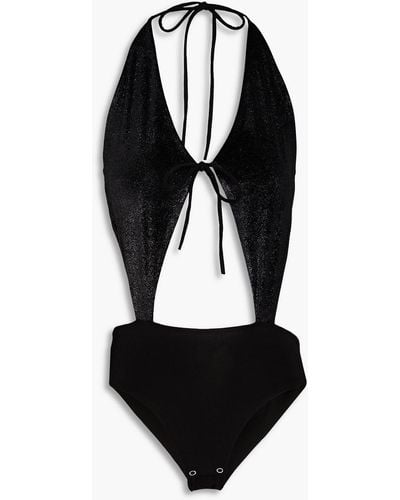Matériel Open-back Cutout Metallic Velour Bodysuit - Black