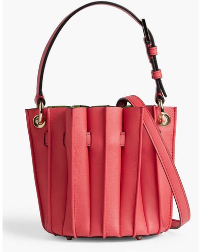Sara Battaglia Plissé Mini Leather Bucket Bag - Red