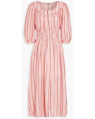 Three Graces London Arabella Striped Linen-blend Midi Dress - Pink