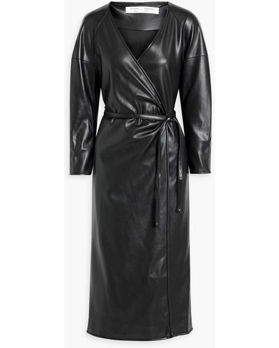 Proenza Schouler Faux Leather Midi Wrap Dress - Black