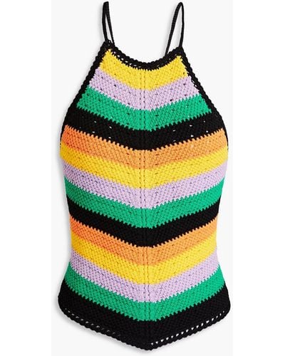 Maje Striped Crochet Halterneck Top - Yellow