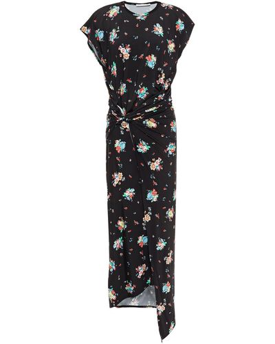 Rabanne Draped Floral-print Stretch-jersey Midi Dress - Black