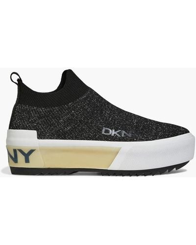 DKNY Viven plateau-sneakers aus stretch-strick mit metallic-effekt und logoprint - Schwarz