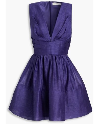 Zimmermann Linen And Silk-blend Organza Mini Dress - Blue