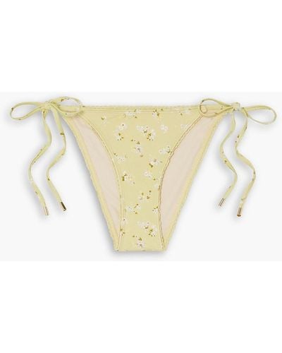Peony Crochet-trimmed Floral-print Low-rise Bikini Briefs - White