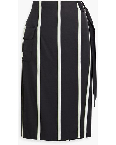 Equipment Belted Striped Satin Wrap Skirt - Black
