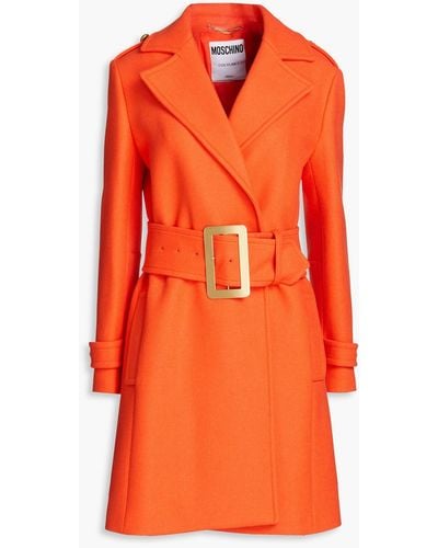 Moschino Belted Wool-blend Twill Coat - Orange