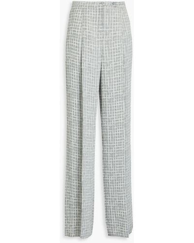 Emporio Armani Pleated Jacquard Wide-leg Pants - Grey