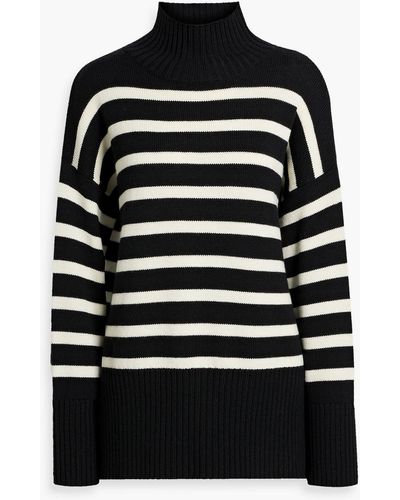 Iris & Ink Sophie Striped Merino Wool Turtleneck Sweater - Black