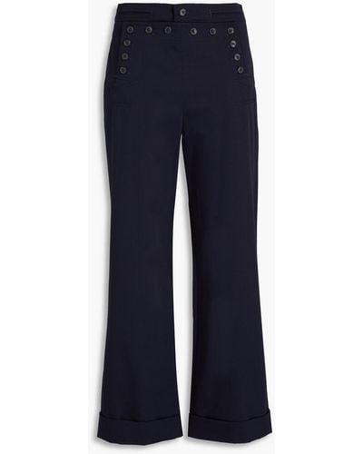 Tory Burch Button-detailed Cotton-twill Wide-leg Trousers - Blue