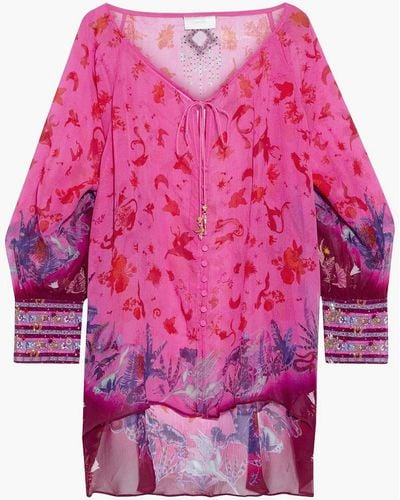 Camilla Crystal-embellished Printed Silk-georgette Tunic - Pink