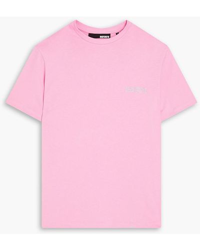 ROTATE BIRGER CHRISTENSEN T-shirt aus lasergeschnittenem baumwoll-jersey mit kristallverzierung - Pink