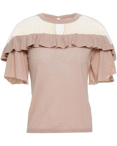 RED Valentino Point D'esprit-paneled Ruffled Wool Top - Multicolor
