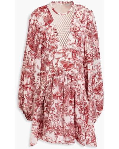 Stella McCartney Bedrucktes minikleid aus einer seiden-baumwollmischung mit strickeinsatz - Pink