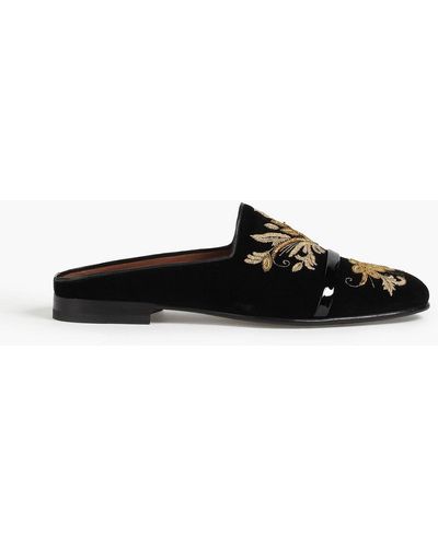 Malone Souliers Dorian Patent Leather-trimmed Embroidered Velvet Slippers - Black