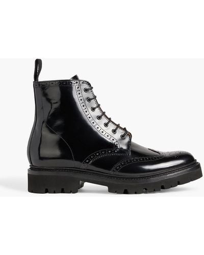 Grenson Emmaline Perforated Glossed-leather Combat Boots - Black