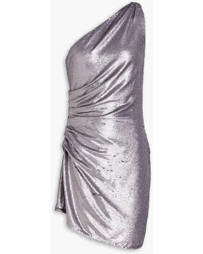 GAUGE81 One-shoulder Metallic Sequined Mesh Mini Dress - White