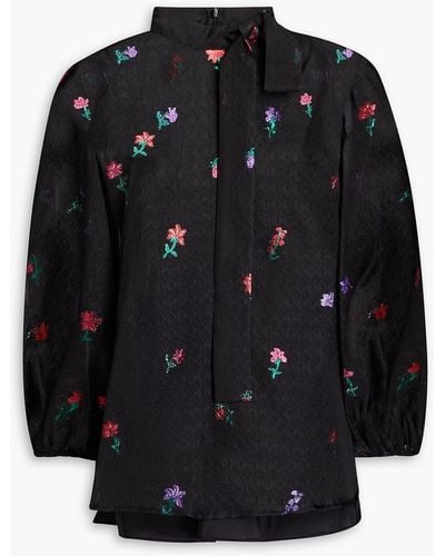 RED Valentino Embroidered Pussy-bow Silk-blend Blouse - Black