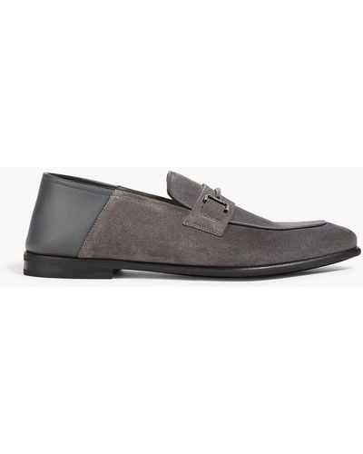 Dunhill Embellished Suede Collapsible-heel Loafers - Grey