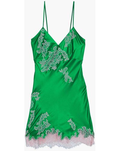 Agent Provocateur Christi Lace-trimmed Stretch-silk Satin Chemise - Green
