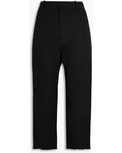 Nili Lotan Luna Cropped Cotton And Linen-blend Twill Straight-leg Trousers - Black