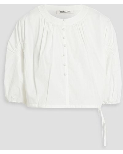 Diane von Furstenberg Daria Cropped Cotton-blend Poplin Blouse - White