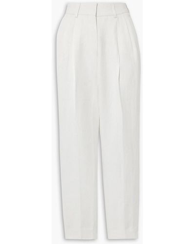 Blazé Milano Savannah Banker Pleated Linen And Silk-blend Straight-leg Pants - White