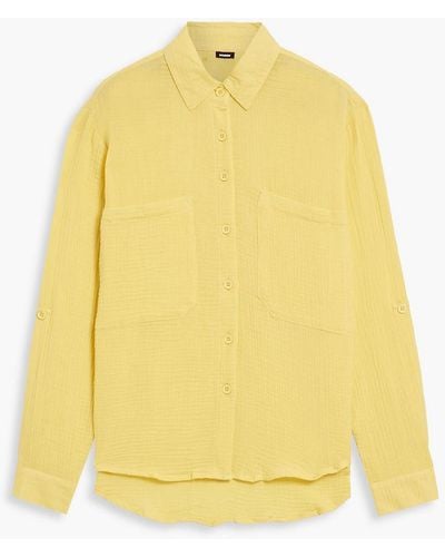 Monrow Hemd aus baumwollgaze in knitteroptik - Gelb