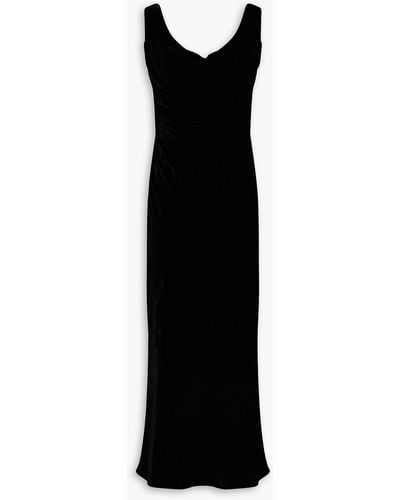 Rasario Draped Velvet Midi Dress - Black