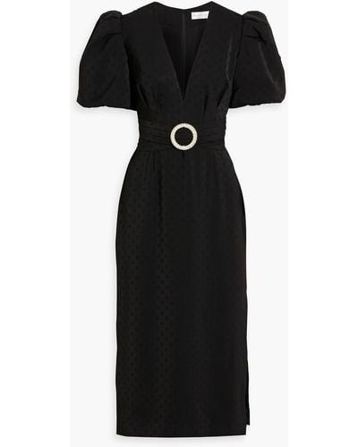 Rebecca Vallance Golightly Embellished Polka-dot Satin-jacquard Midi Dress - Black