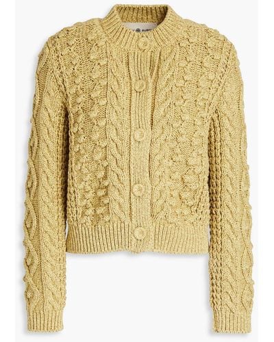 Tory Burch Mélange Cable-knit Cotton Cardigan - Yellow