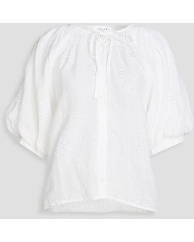 FRAME Gerafftes hemd aus ramie mit lochstickerei - Weiß
