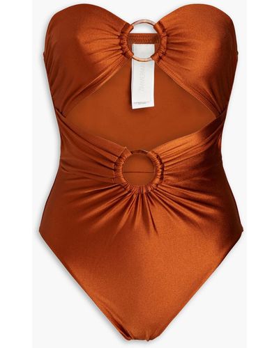 Zimmermann Cutout Embellished Bandeau Swimsuit - Orange