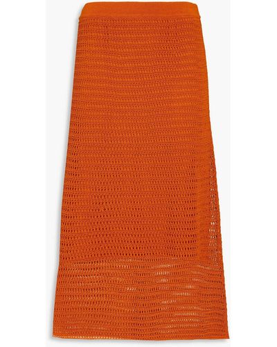 Vince Cotton-blend Crochet-knit Midi Skirt - Orange