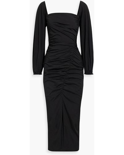 Carolina Herrera Ruched Cotton-blend Poplin Midi Dress - Black