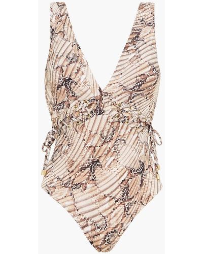 Jets by Jessika Allen Lace-up Mesh-trimmed Snake-print Swimsuit - Multicolour