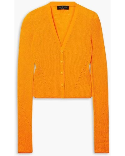 Rag & Bone Soleil Ribbed Cropped Pointelle-knit Cotton-blend Cardigan - Orange